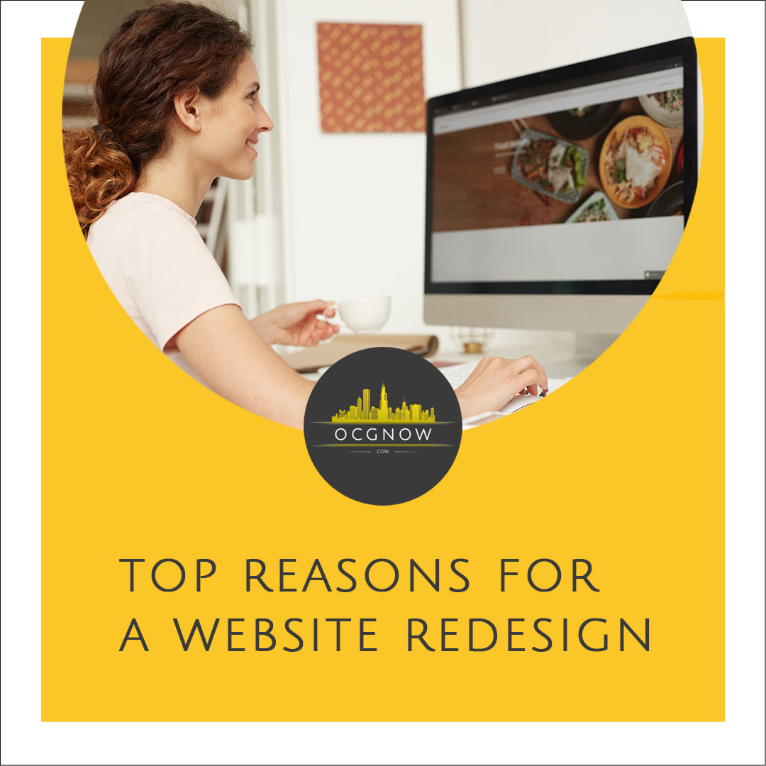 Woman creating a website redesign for a small business