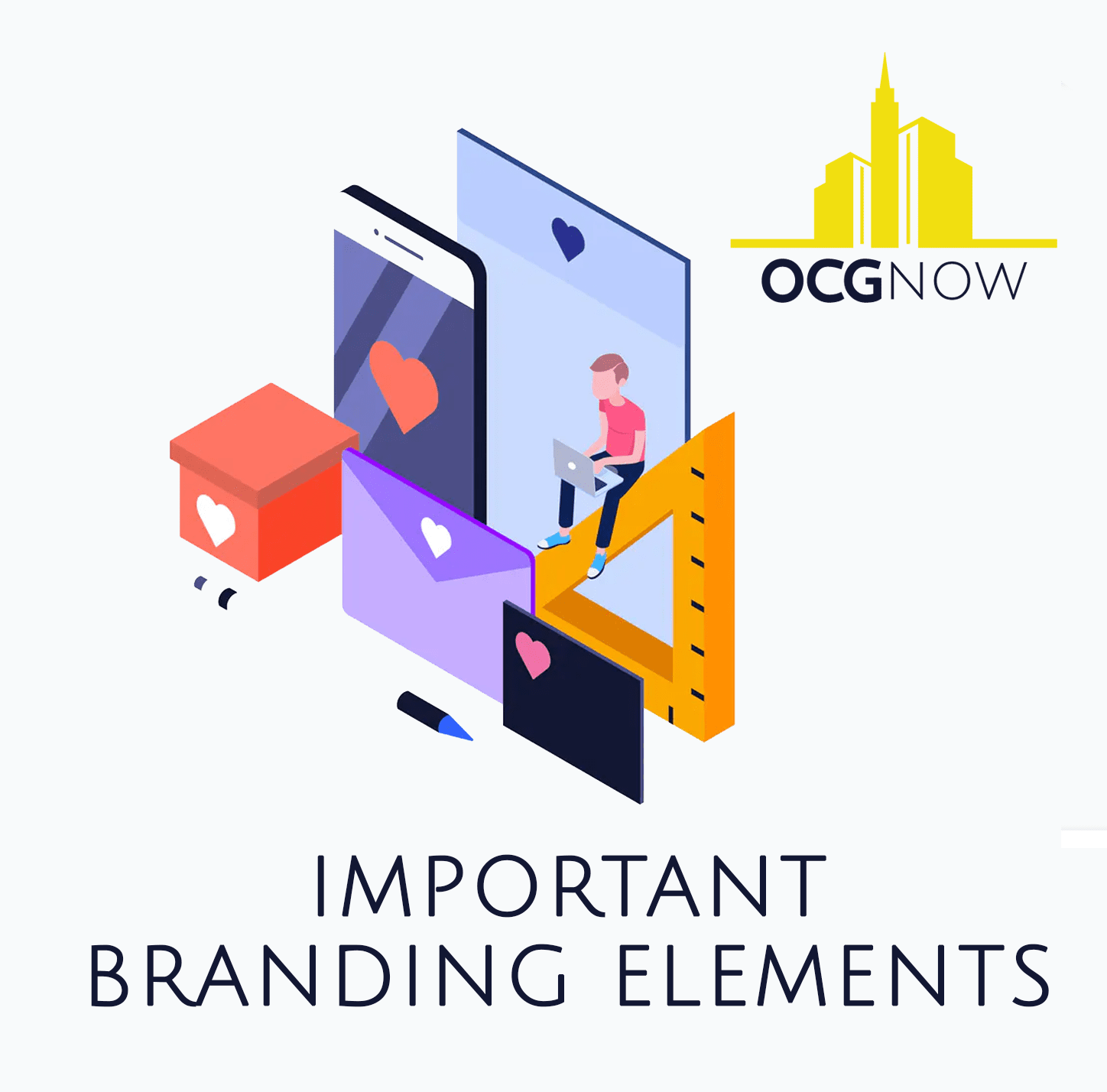 Graphic of branding elements depicting digital marketing branding strategies